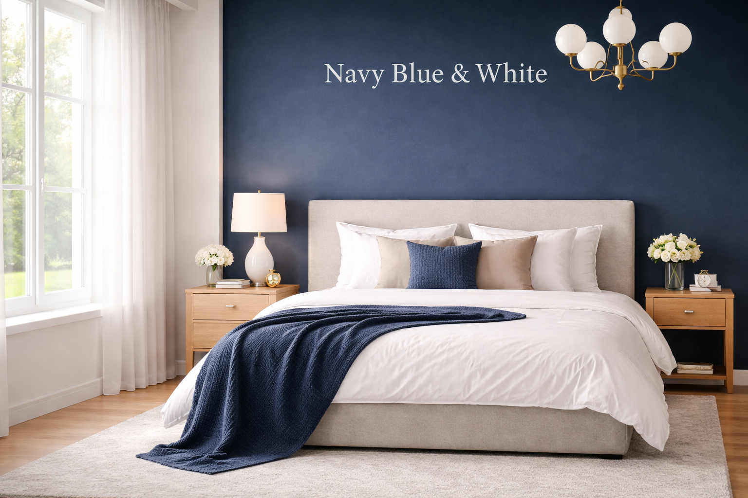 Navy blue & white wall colour combination