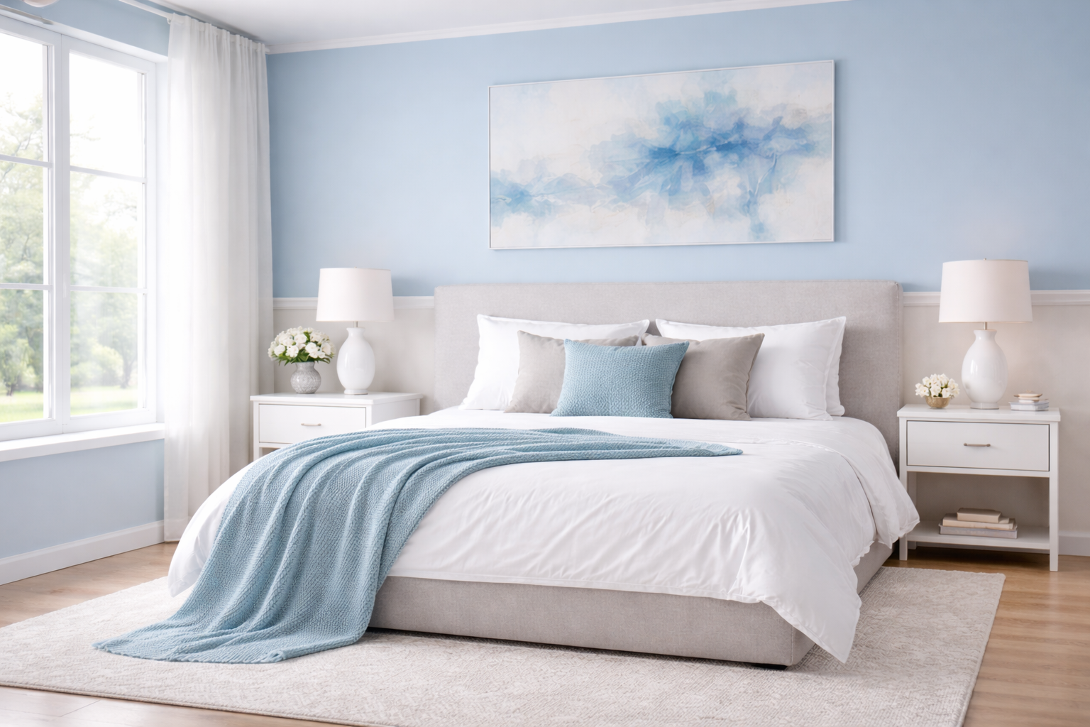 sky blue & white wall colour combination