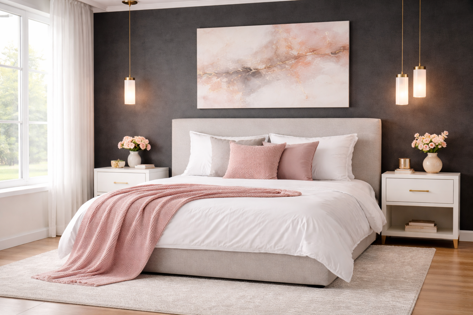 pink two colour combination for bedroom walls