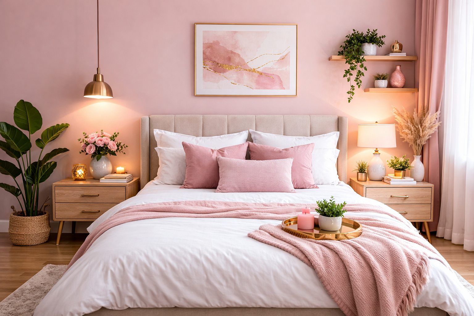 interior bedroom pink colour design