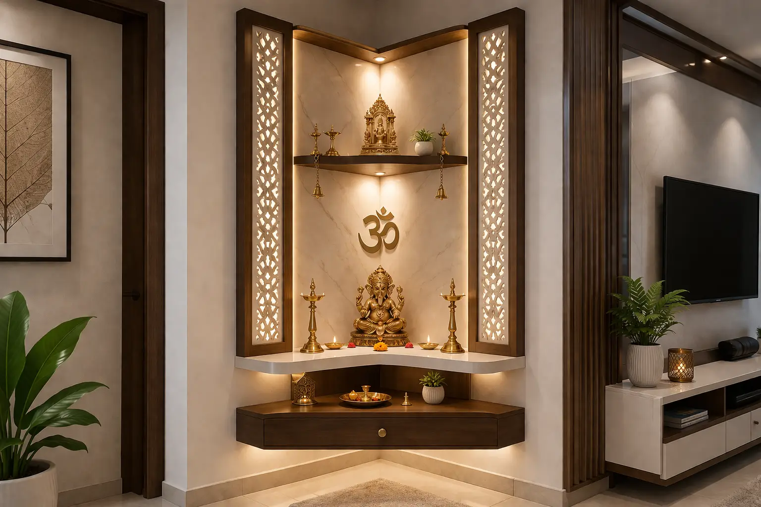 Corner Pooja Room Design