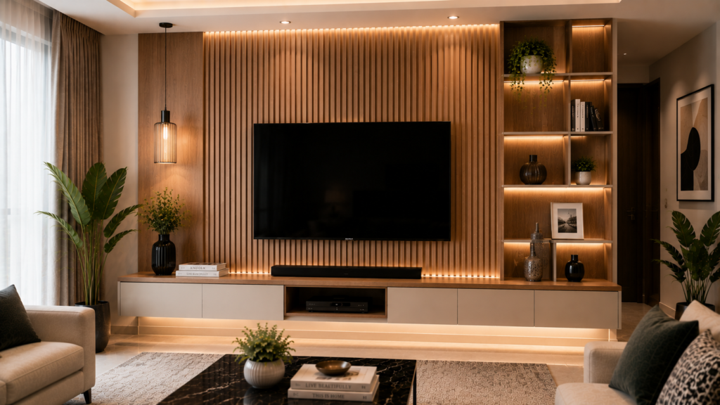 Slatted Wood Panel TV Units