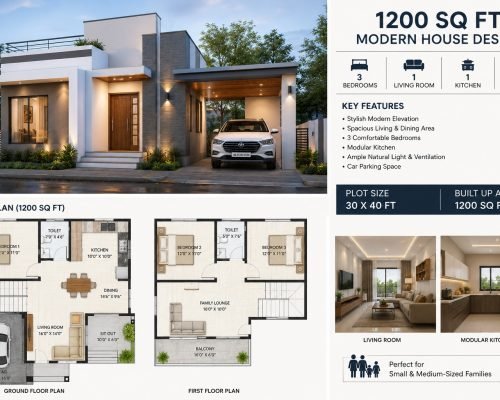 Modern 1200 Sq Ft House Design for Small and Medium-Sized Families